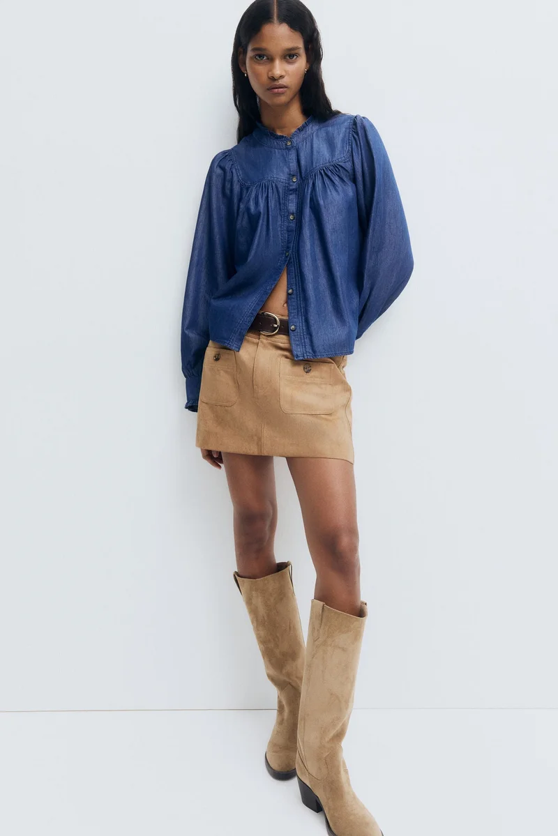 H&M Frill-trimmed denim blouse