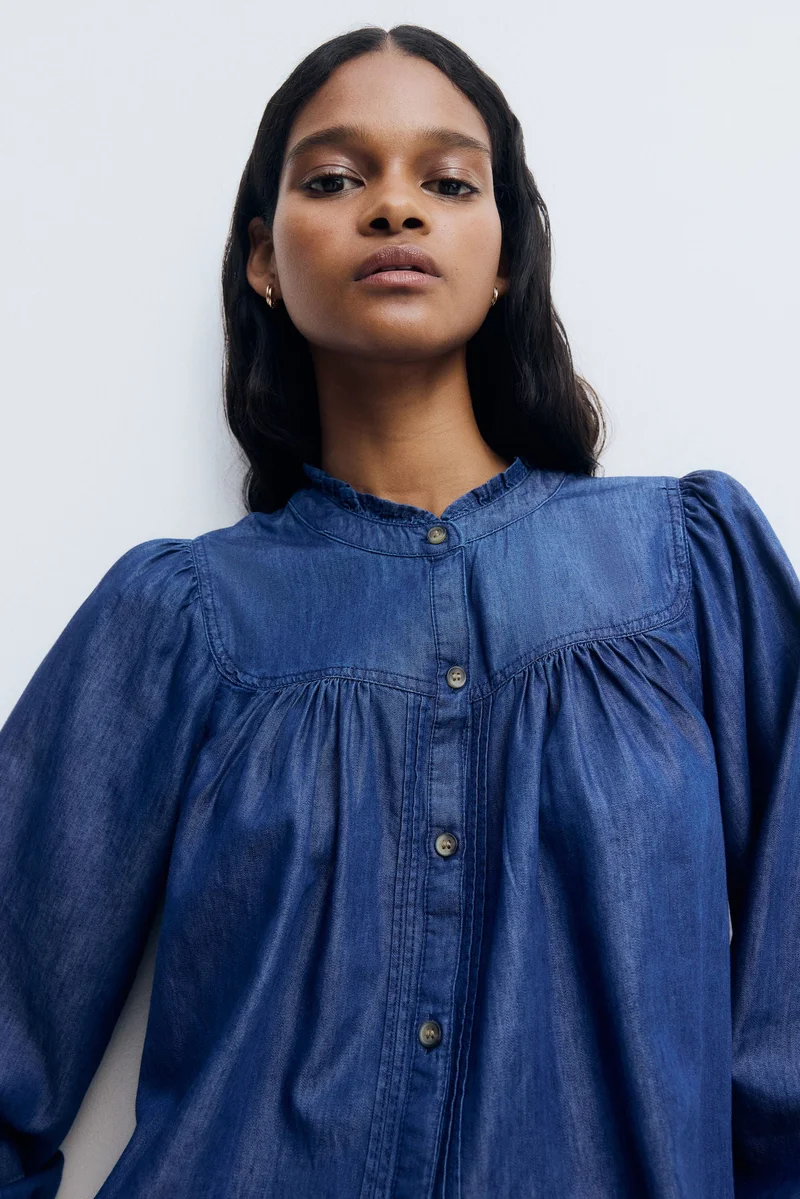 H&M Frill-trimmed denim blouse