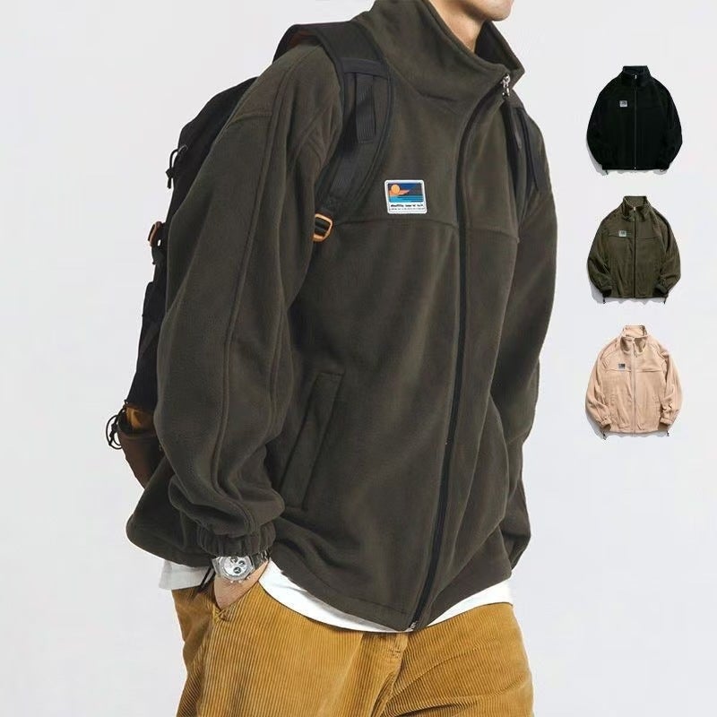 Winter Japanese Lamb Wool Coat Sweatshirt Mens Couples Collar Fleece Students Outer Wear All-match Casual Jacket Green - Image 4