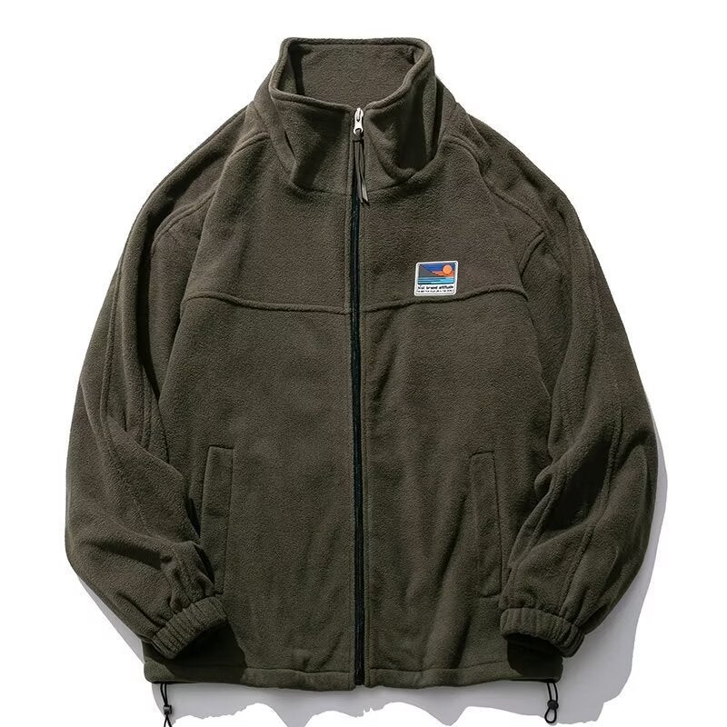 Winter Japanese Lamb Wool Coat Sweatshirt Mens Couples Collar Fleece Students Outer Wear All-match Casual Jacket Green - Image 1