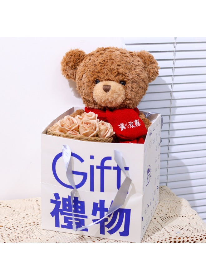 Teddy Bear Doll Hug Bear Plush Toy Bear Doll Bed Sleeping Doll Birthday Gift Girlfriend-Specification:40cm -Colour:Limited Edition + Gift Tote Bag + Cappuccino Flower Bucket - Image 1