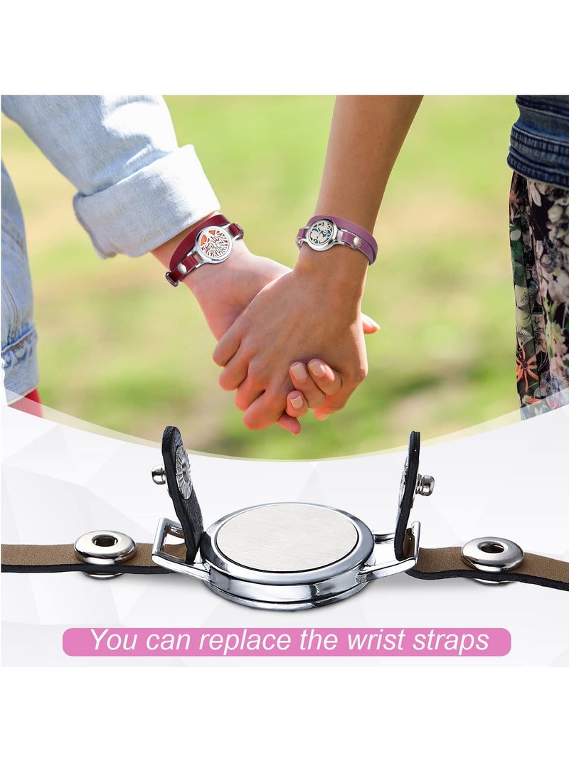 SYOSI 2 Pcs Essential Oil Diffuser Bracelet Aromatherapy Locket with 6 Replacement Leather Bands and 18 Pcs Random Color Washable Refill Pads Gift for Women Men Friends  - Image 3