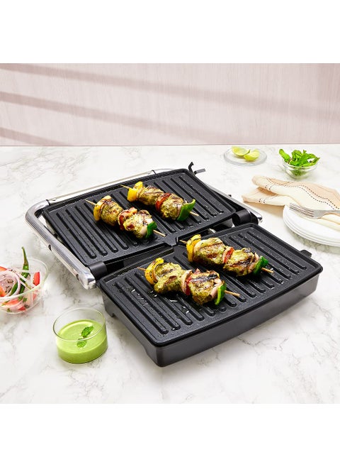 Borosil Jumbo Grill Sandwich Maker 1500W Can Make 4 Sandwich At a Time Power Indicators Non Toxic NonStick Coating Plates Opens to 180 Automatic Temprature Control 2 Year Warranty