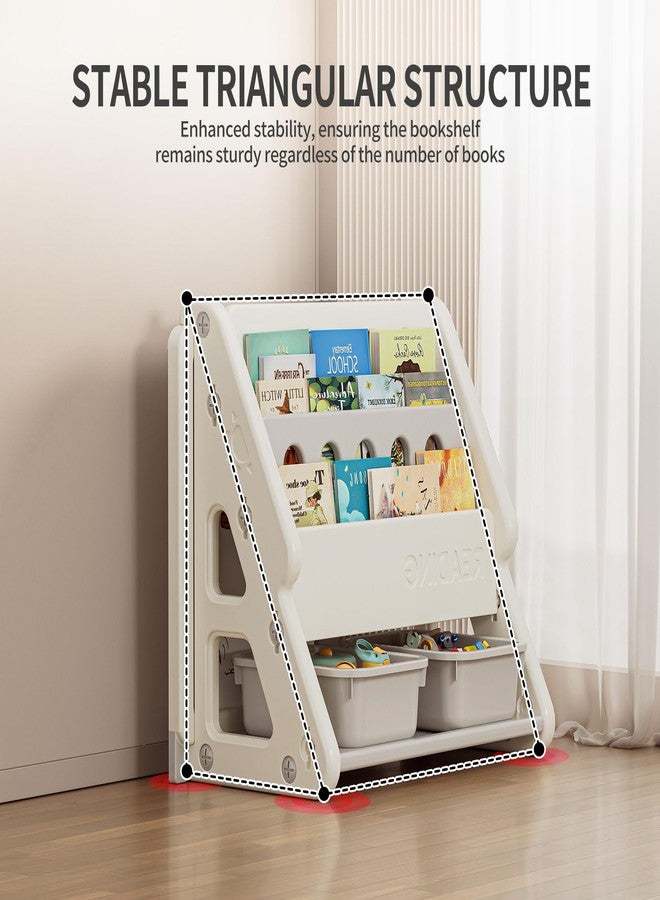 UNICOO Toddler 3 in 1 Art Board Compact Bookshelf and Organizer, 2-Tier Bookshelves with Storage Rack & Bins, Retractable Drawing Board, Lightweight & Mini for Kids Playroom, Study Room (Gray & White) - Image 4