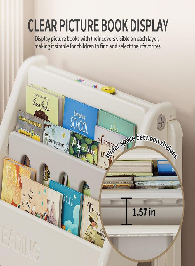 UNICOO Toddler 3 in 1 Art Board Compact Bookshelf and Organizer, 2-Tier Bookshelves with Storage Rack & Bins, Retractable Drawing Board, Lightweight & Mini for Kids Playroom, Study Room (Gray & White) - Image 3