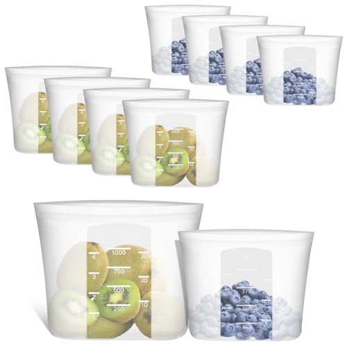 Annaklin Reusable Sandwich & Snack Bags, 8 Pack 100% Silicone Stand Up Zip Lock Food Storage Bags for Food Container, Freezer Microwave Oven Dishwasher Safe, 4 Small 4 Extra Small, Translucent - Image 1