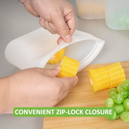 Annaklin Reusable Sandwich & Snack Bags, 8 Pack 100% Silicone Stand Up Zip Lock Food Storage Bags for Food Container, Freezer Microwave Oven Dishwasher Safe, 4 Small 4 Extra Small, Translucent - Image 5