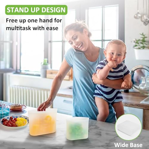 Annaklin Reusable Sandwich & Snack Bags, 8 Pack 100% Silicone Stand Up Zip Lock Food Storage Bags for Food Container, Freezer Microwave Oven Dishwasher Safe, 4 Small 4 Extra Small, Translucent - Image 4