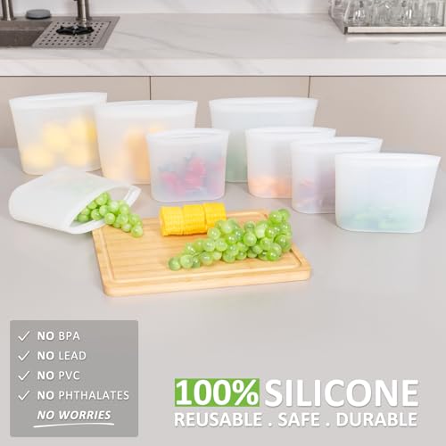 Annaklin Reusable Sandwich & Snack Bags, 8 Pack 100% Silicone Stand Up Zip Lock Food Storage Bags for Food Container, Freezer Microwave Oven Dishwasher Safe, 4 Small 4 Extra Small, Translucent - Image 2