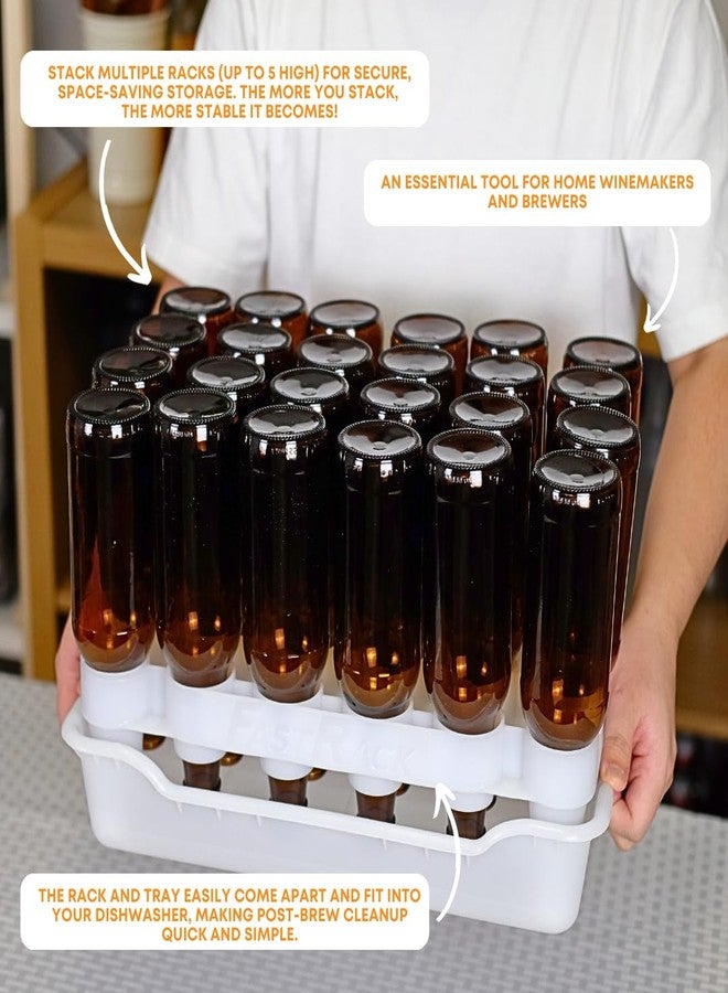 fastrack FASTFERMENT - 24-Bottle Drying Rack & Tray| Bottle Drying Tree Alternative | Dry & Store your Wine or Bomber/Belgian Bottles | Stackable | White | Dishwasher Safe | Home Brewing Supplies - Image 3