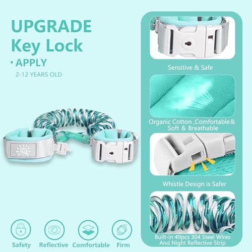 WSZCML Toddler Harness Walking Leash Child Anti Lost Wrist Link Child Safety Harness Upgrade with Reflective65ft for Boys and GirlsNot Easy to Open Without Key Cyan - Image 3