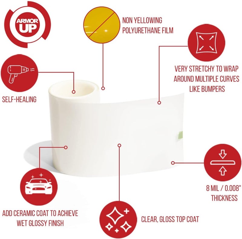 ARMOR UP [] 12"x 72", Clear Paint Protection Film Roll for Cars, Full-Size Trucks, SUVs. 8-mil Thick, Non-Yellowing, Optical Clarity, UV Protection, Self-Healing, Gloss Finish - Image 2