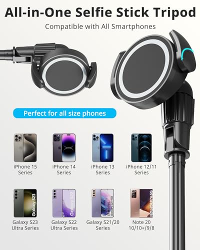 UBeesize 72'' Magnetic Tripod for iPhone with Remote, Extendable Cell Phone Tripod Stand, Compatible with MagSafe, Selfie Stick Tripod for iPhone 15 14 13 12 11 Series and Android Phones - Image 3