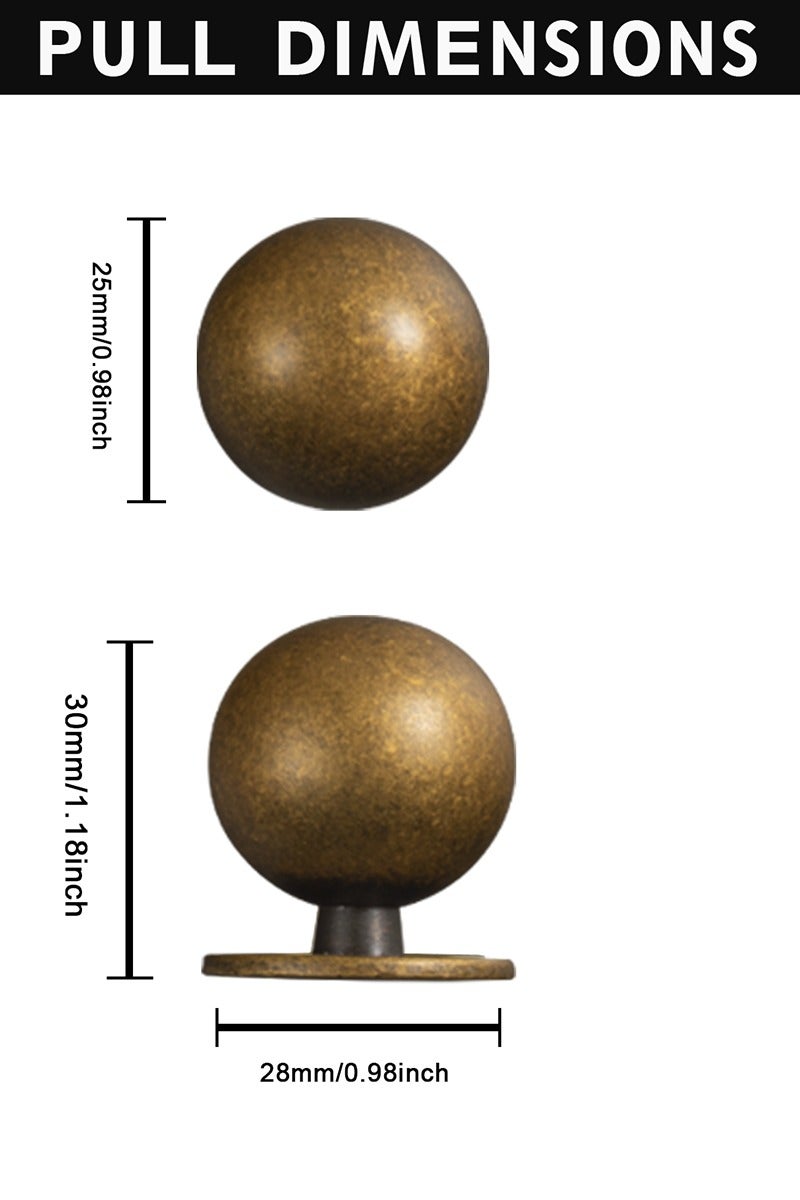 Goo-Ki مقابض خزانة كروية 6 عبوات - Goo-Ki لمسة نهائية نحاسية عتيقة - مقبض كروي من سبائك الزنك الصلبة مع مسامير تثبيت - 1.25 بوصة سهلة التنظيف للمطبخ وخزانة الملابس - Image 5