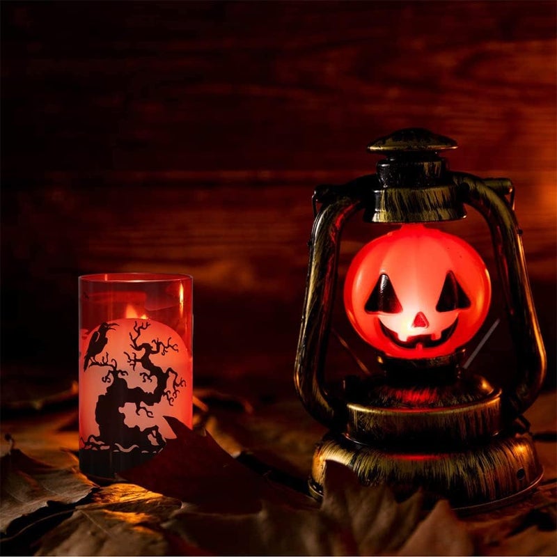 Eldnacele Halloween Flickering Candles with Witch, Crow Raven, Castle Decals, Red Glass Battery Operated Flameless LED Candles with Remote, Real Wax Candle Set of 3 Halloween Decorations - Image 5