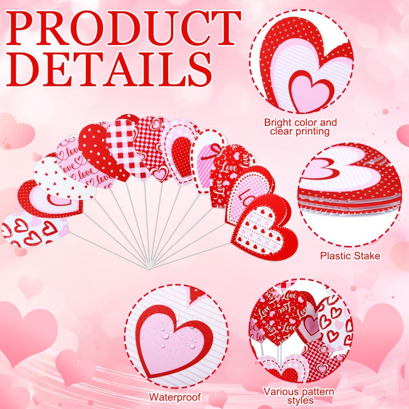 Vertintong 12 Pcs Valentines Day Decorations Tree Picks Ornaments Large Red Pink White Heart San Valentine Decorations Cute Heart Picks Ornaments for Valentine's Day Tree Topper Home Wedding Decor - Image 4