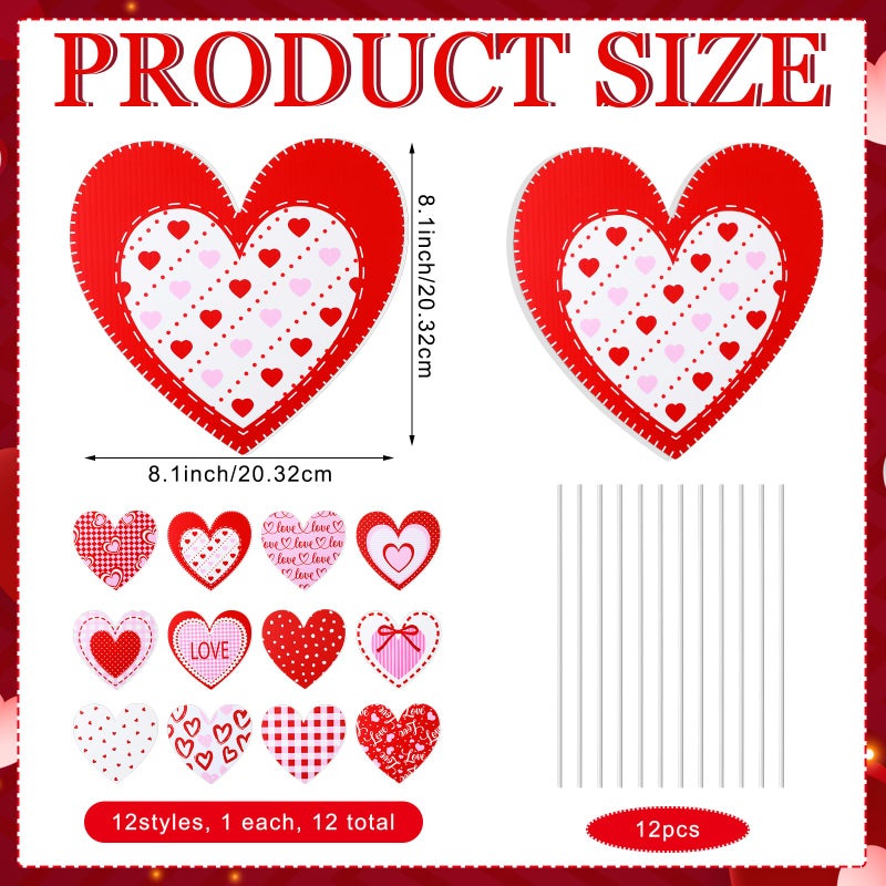 Vertintong 12 Pcs Valentines Day Decorations Tree Picks Ornaments Large Red Pink White Heart San Valentine Decorations Cute Heart Picks Ornaments for Valentine's Day Tree Topper Home Wedding Decor - Image 3