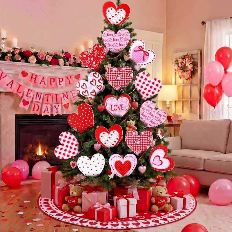 Vertintong 12 Pcs Valentines Day Decorations Tree Picks Ornaments Large Red Pink White Heart San Valentine Decorations Cute Heart Picks Ornaments for Valentine's Day Tree Topper Home Wedding Decor - Image 1
