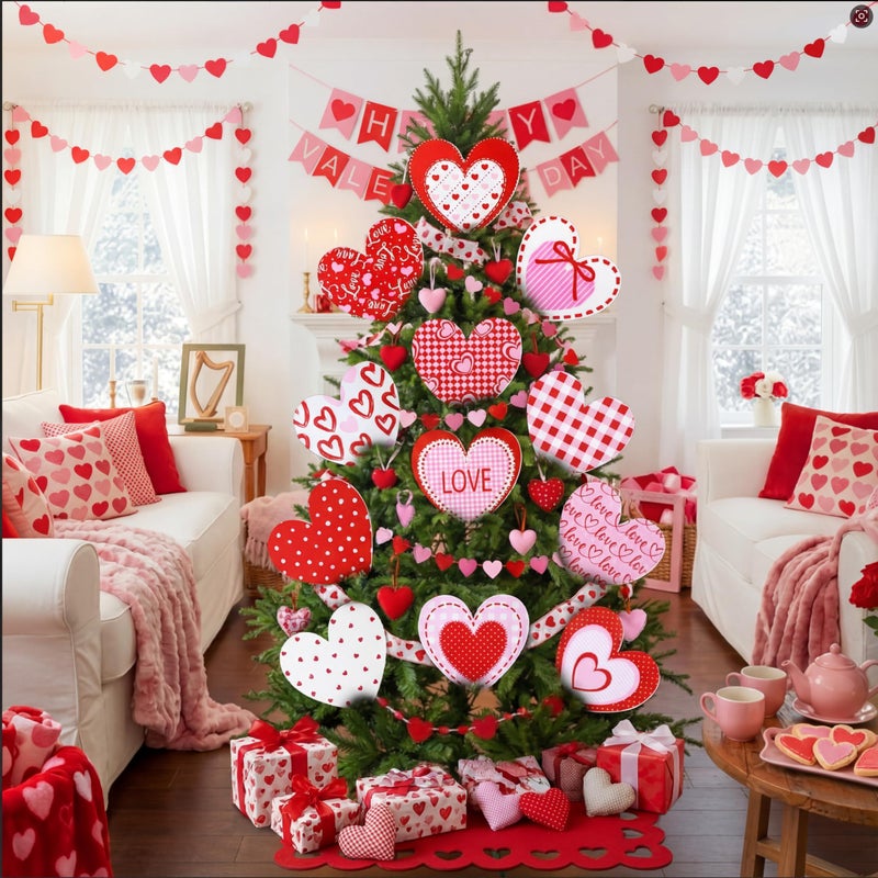 Vertintong 12 Pcs Valentines Day Decorations Tree Picks Ornaments Large Red Pink White Heart San Valentine Decorations Cute Heart Picks Ornaments for Valentine's Day Tree Topper Home Wedding Decor - Image 5