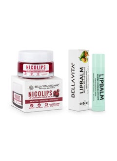 Organic NicoLips Lip Scrub & NicoBalm Lip Balm Combo For Dry, Chapped & Dark Lips Remover Treatment, 20 g, 4 g
