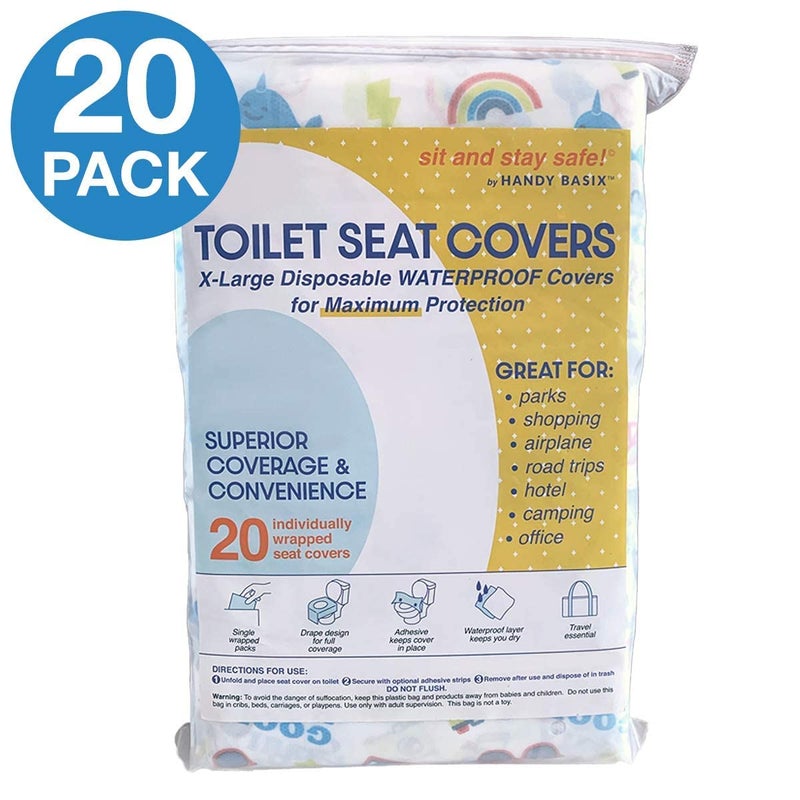 Handy Basix XL Full Coverage Disposable Toilet Seat Covers for Kids, Adults & Potty Training, Waterproof, 20 Pcs - Single Wrapped (Good Vibes) - Image 3