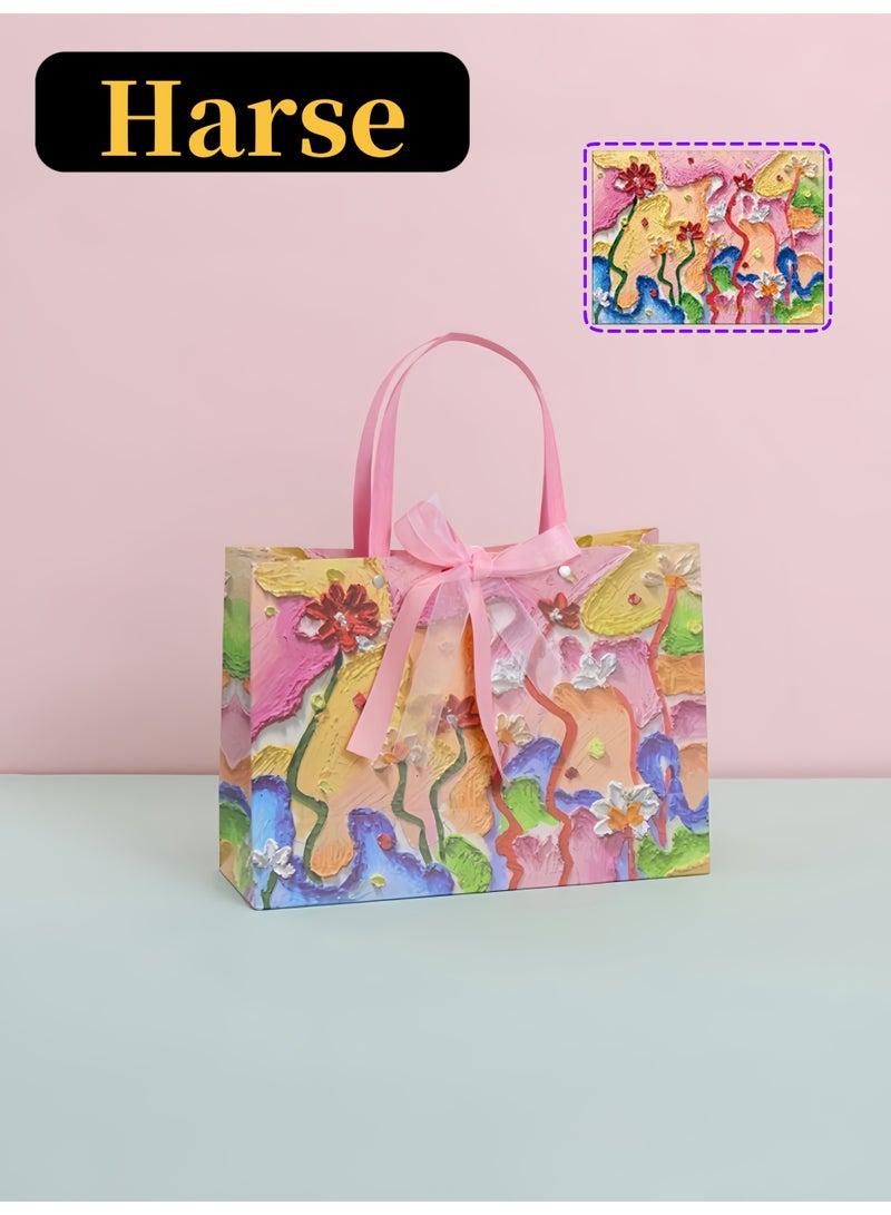 Harse Color Gift Bag with Handle, Oil Painting Gift Paper Bags Medium Size Small Gift Bags Birthday Craft Paper Gift Bags for Presents,Birthdays, Mother's Day,Weddings, Party - Image 1