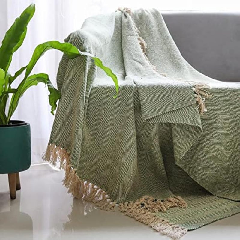 TIQH 100 Cotton Super Soft Breathable Throw Blanket Green