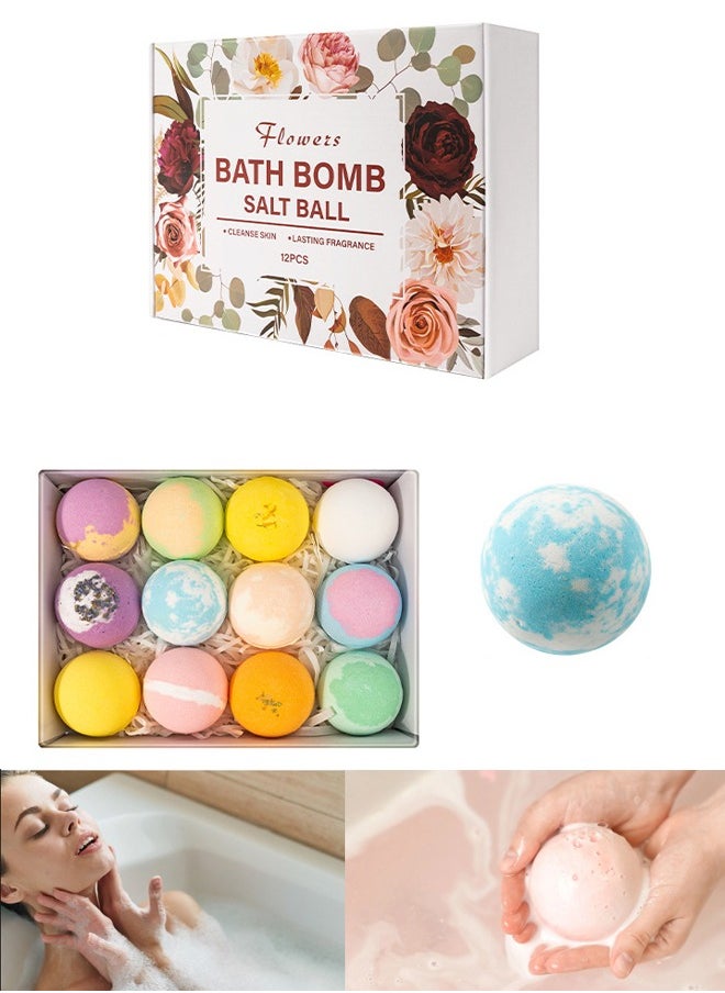 ZCM-HAPPY Box of 12 Bath Salt Balls, Plant and Flower Scented Bath Bombs with Sea Salt Aromatherapy, Moisturizing Natural Bath Fizzies for Deep Skin Cleansing and Long-Lasting Fragrance  - Image 1