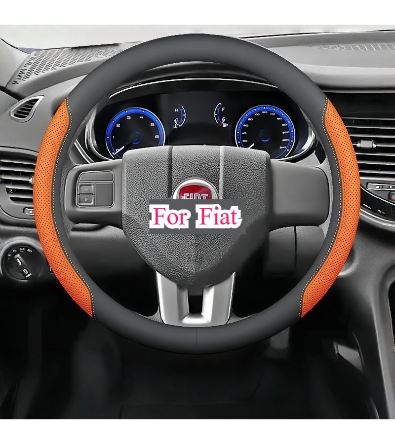 Red And Blue Lines Perforated Breathable Faux Leather Round Steering Wheel Cover - Image 5