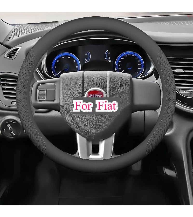 Red And Blue Lines Perforated Breathable Faux Leather Round Steering Wheel Cover - Image 4