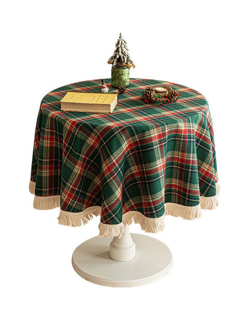 Tablecloth 120 * 120cm for Round Table Dining Table Cloth with Tassel Cotton Linen Wrinkle Free Table Cover - Image 1