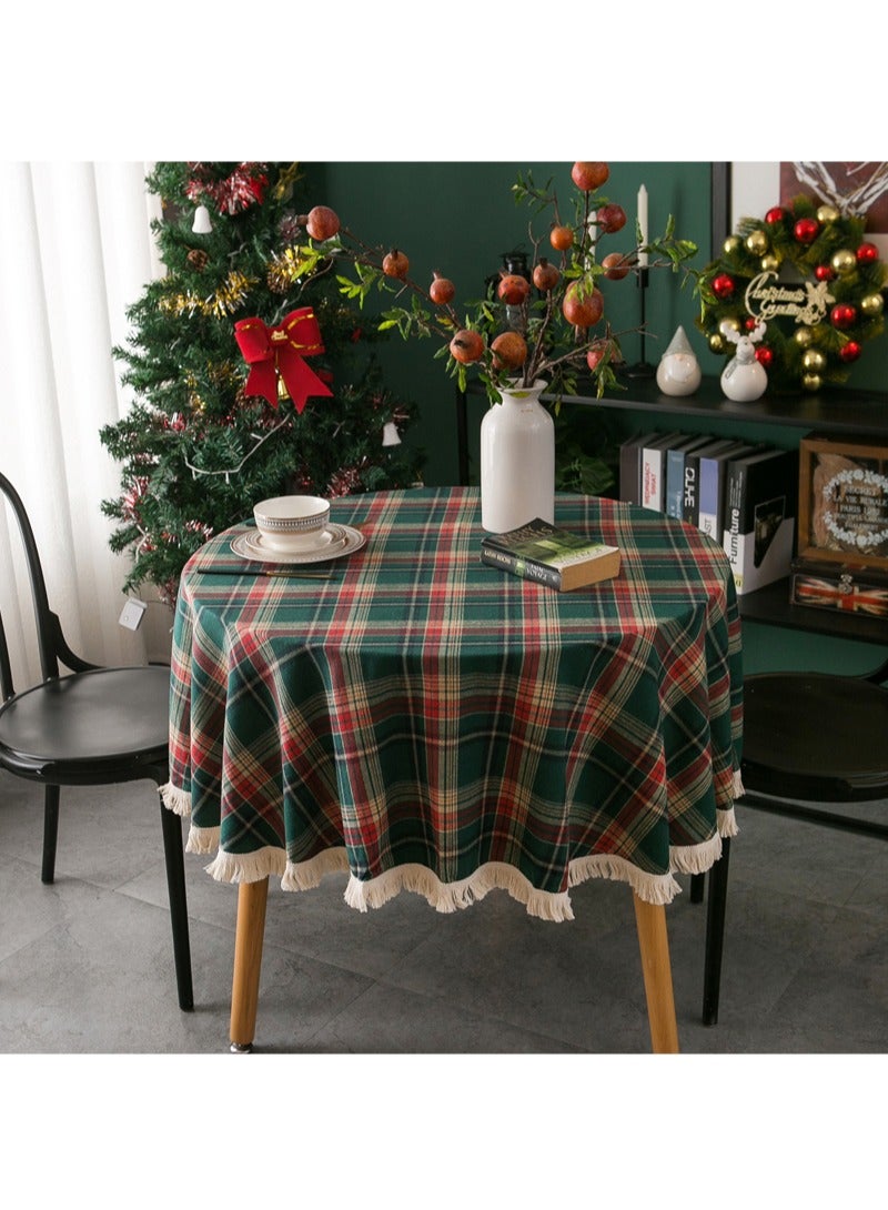 Tablecloth 120 * 120cm for Round Table Dining Table Cloth with Tassel Cotton Linen Wrinkle Free Table Cover - Image 2