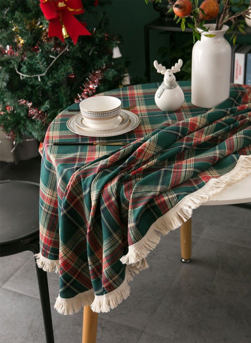 Tablecloth 120 * 120cm for Round Table Dining Table Cloth with Tassel Cotton Linen Wrinkle Free Table Cover - Image 3
