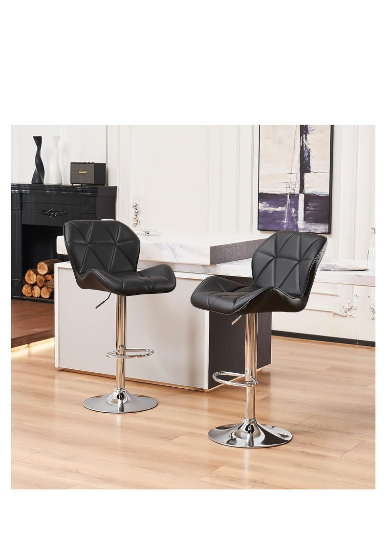 CityRiya-Long - Height Adjustable Bar Stools PU Faux Leather Padded Swivel Barstools Modern Counter Height Chairs with Backrest and Footrest for Pub Kitchen Counter (Black, 2) - Image 1
