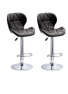 Height Adjustable Bar Stools PU Faux Leather Padded Swivel Barstools Modern Counter Height Chairs with Backrest and Footrest for Pub Kitchen Counter (Black, 2)