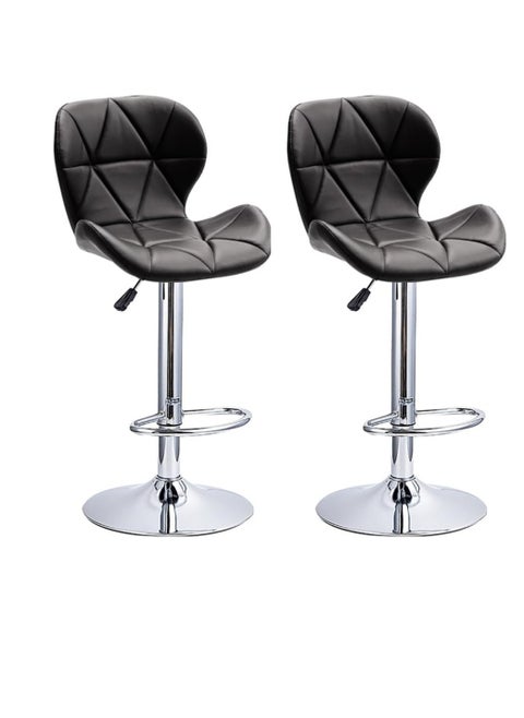 Height Adjustable Bar Stools PU Faux Leather Padded Swivel Barstools Modern Counter Height Chairs with Backrest and Footrest for Pub Kitchen Counter (Black, 2)