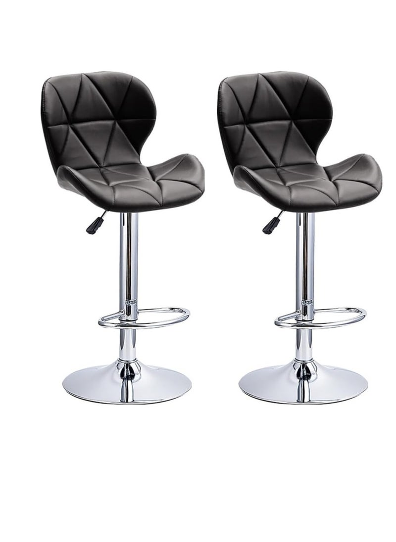 CityRiya-Long - Height Adjustable Bar Stools PU Faux Leather Padded Swivel Barstools Modern Counter Height Chairs with Backrest and Footrest for Pub Kitchen Counter (Black, 2) - Image 1
