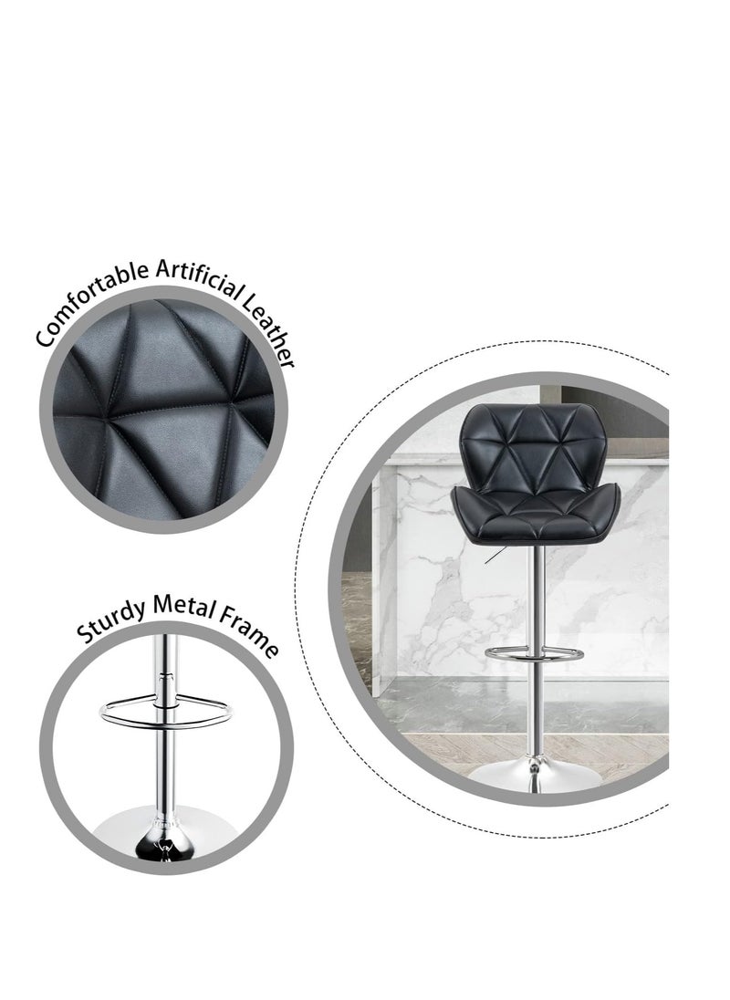 CityRiya-Long - Height Adjustable Bar Stools PU Faux Leather Padded Swivel Barstools Modern Counter Height Chairs with Backrest and Footrest for Pub Kitchen Counter (Black, 2) - Image 1