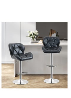 CityRiya-Long Height Adjustable Bar Stools PU Faux Leather Padded Swivel Barstools Modern Counter Height Chairs with Backrest and Footrest for Pub Kitchen Counter (Black, 2)  - Image 4