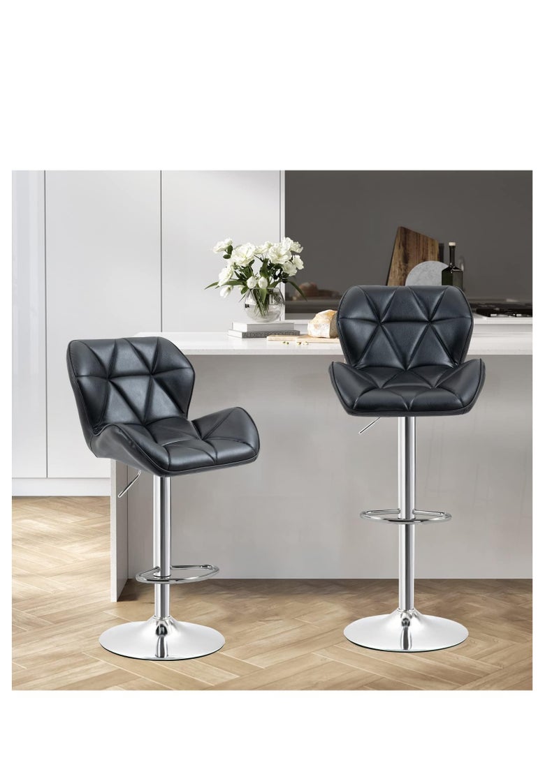 CityRiya-Long - Height Adjustable Bar Stools PU Faux Leather Padded Swivel Barstools Modern Counter Height Chairs with Backrest and Footrest for Pub Kitchen Counter (Black, 2) - Image 1