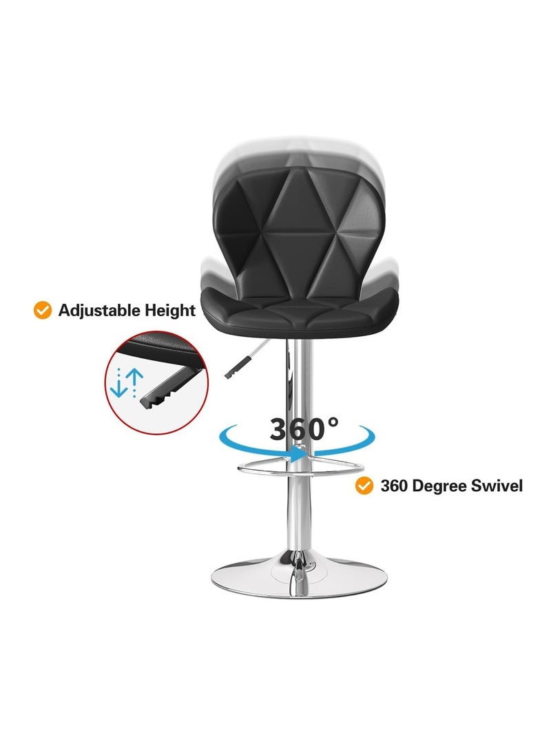 CityRiya-Long - Height Adjustable Bar Stools PU Faux Leather Padded Swivel Barstools Modern Counter Height Chairs with Backrest and Footrest for Pub Kitchen Counter (Black, 2) - Image 1