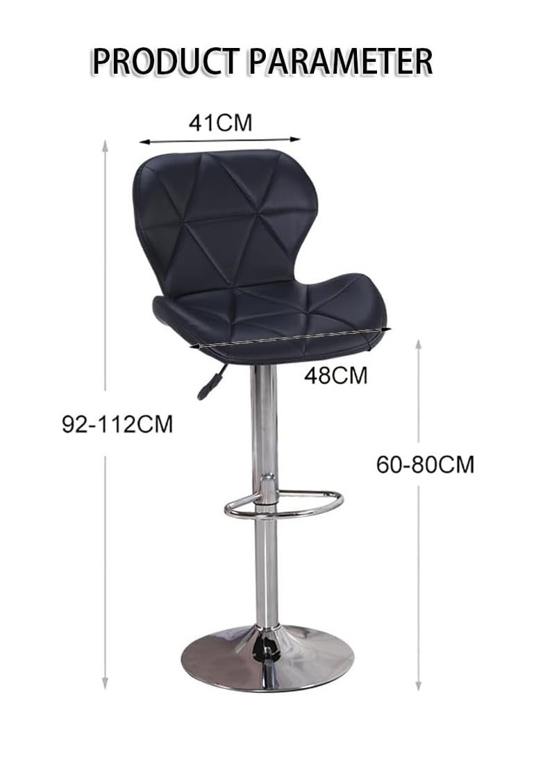 CityRiya-Long - Height Adjustable Bar Stools PU Faux Leather Padded Swivel Barstools Modern Counter Height Chairs with Backrest and Footrest for Pub Kitchen Counter (Black, 2) - Image 1