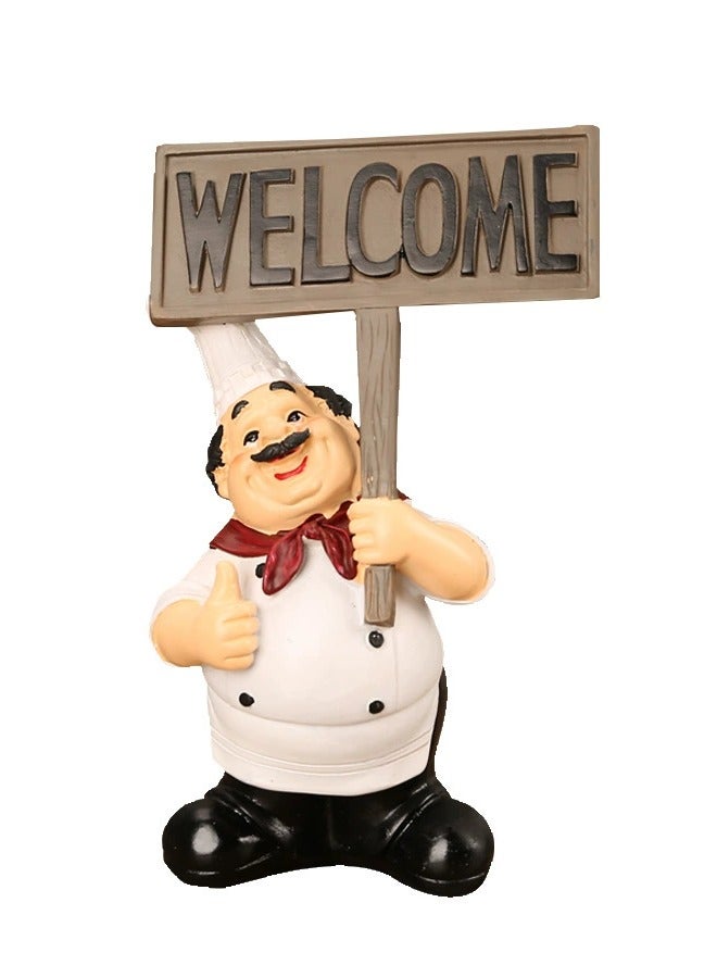 Kitchen Decor Chef Figurine Statue Decorative with Welcome Sign Desktop Statue Ornament Small Size Resin Material for Home Kitchen Cook Bar Coffee Restaurant Decor - Image 1