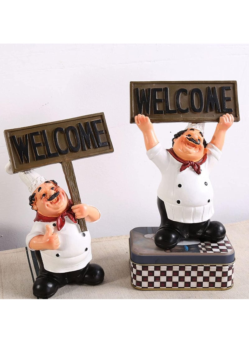 Kitchen Decor Chef Figurine Statue Decorative with Welcome Sign Desktop Statue Ornament Small Size Resin Material for Home Kitchen Cook Bar Coffee Restaurant Decor - Image 3