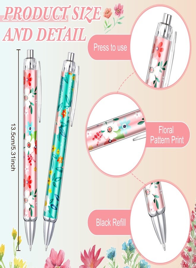 Thenshop 50 Pcs Floral Pens Bulk Flower Colorful Floral Flower Theme Gel Ink Ballpoint Pen Appreciation Gifts Party Favors for Friends Employee Office Holiday - Image 3