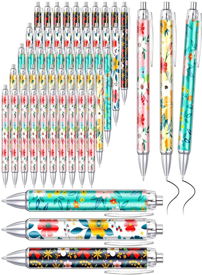 Thenshop 50 Pcs Floral Pens Bulk Flower Colorful Floral Flower Theme Gel Ink Ballpoint Pen Appreciation Gifts Party Favors for Friends Employee Office Holiday - Image 1