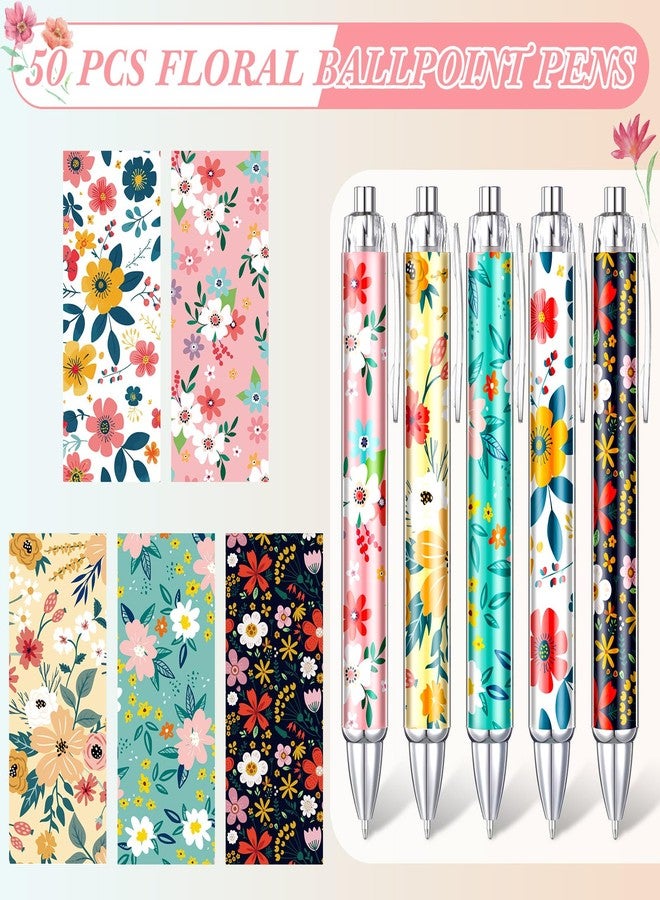 Thenshop 50 Pcs Floral Pens Bulk Flower Colorful Floral Flower Theme Gel Ink Ballpoint Pen Appreciation Gifts Party Favors for Friends Employee Office Holiday - Image 2