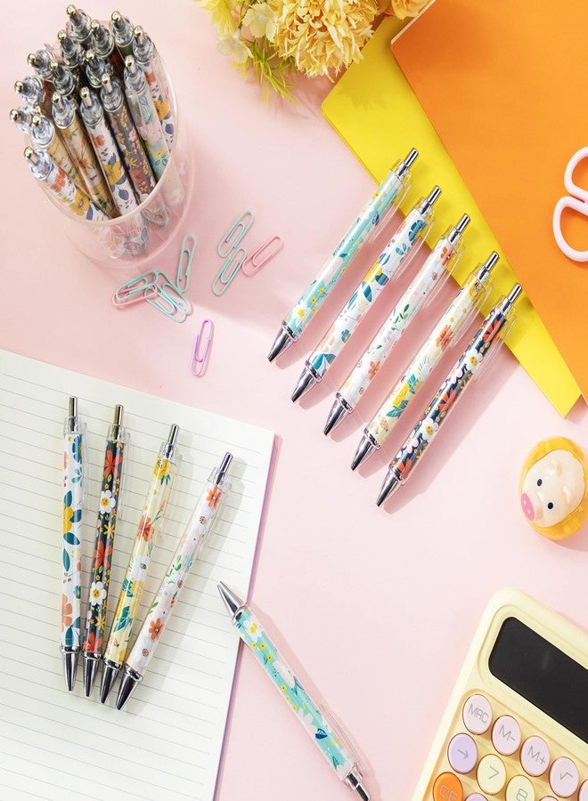 Thenshop 50 Pcs Floral Pens Bulk Flower Colorful Floral Flower Theme Gel Ink Ballpoint Pen Appreciation Gifts Party Favors for Friends Employee Office Holiday - Image 4