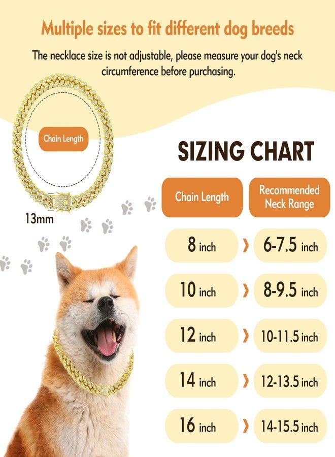 TVTOO Small Dog Collar Gold Cuban Link - Bling Crystal Diamond Necklace for Puppies, Bling Dog Collars for Small Breeds, Fashion Pet Jewelry Dog Chain Collars (8 inch) - Image 2