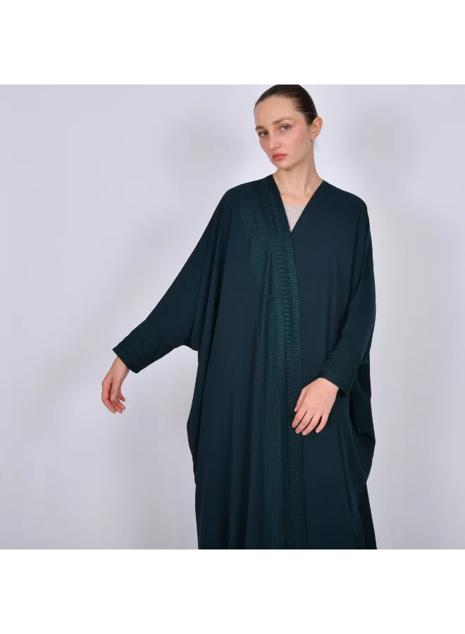 OYA Abaya Dark green quarter-bisht abaya with elegant embroidered detailing